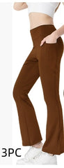 Ladies Mid Waist Abdominal-shaping Slimming Cropped Pants Casual Pocket Bootcut Trousers - kinko