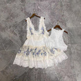Women's Fashion Lace Stitching Dress Vest Suit - kinko