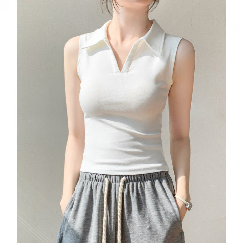 New Outdoor Slim Fit Slimming White Lapel Inner Wear Blouse - kinko