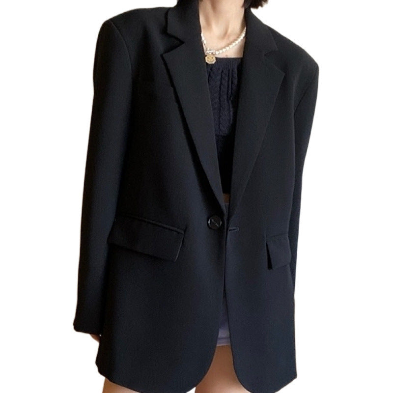 Loose Leisure Slimming Black Blazer For Women - kinko