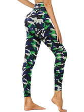 Leggings - Cropped High-waisted Print Blue-green Camouflage - kinko