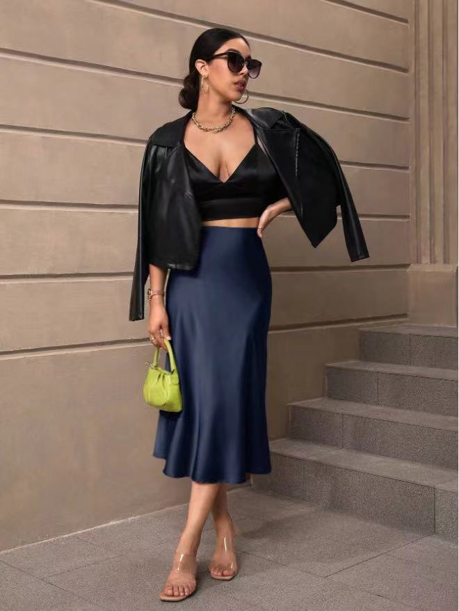 European And American Elegant Style A- Line Satin Skirt - kinko