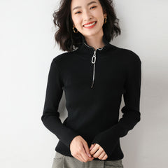 High Neck Zipper Knit Bottoming Shirt Women Fall And Winter Wear Slim Pullover Sweater