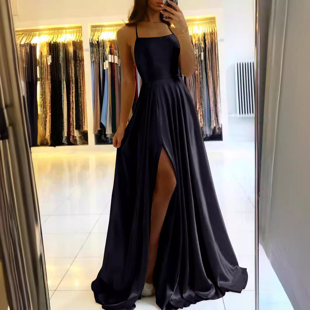 Amazon Long European And American Style Dress Slim Strap Back-to-back Dress High Slit Dance Host Dress - kinko