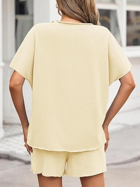 Fisoew Womens Summer 2 Piece Outfits Oversized Casual Short Sleeve Tops And High Waisted Shorts Workout Lounge Short Sets - kinko