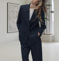 Women's Loose Casual Double Breasted Blazer - kinko