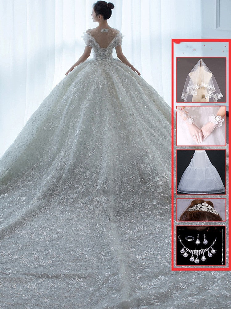 Off Shoulder French Main Wedding Dress - kinko