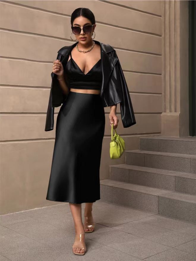 European And American Elegant Style A- Line Satin Skirt - kinko