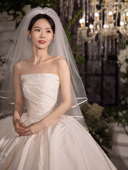Women's Satin Tube Top Simple Elegant French Style Large Tail Elegant Wedding Dress - kinko