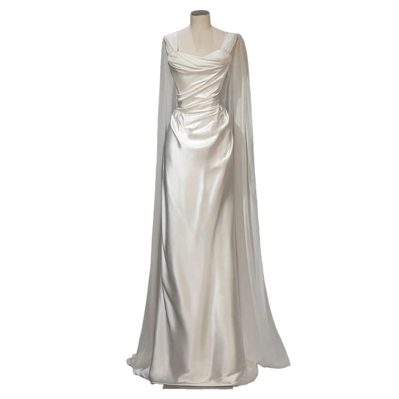 Satin Light Wedding Dress French White - kinko