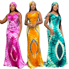 Women's Fashionable Printed Suspenders Slim Fit Long Dress Long Dress Scarf - kinko
