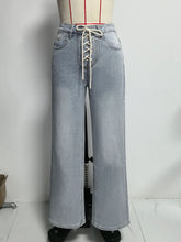 Autumn Drawstring Cross Strap Straight Jeans Retro Slimming Wide Leg Jeans Women