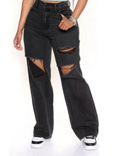 Black Gray Women High Waist Ripped Jeans Baggy Straight Trousers - kinko Global Holdings inc