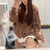Fall Winter Hooded Knitwear Coat For Women Thickened Single-breasted Knitwear Top For Women