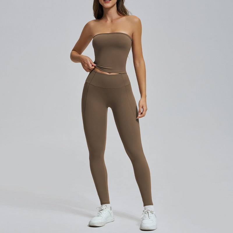 Spring And Summer High Waist Hip Lift Thin Yoga Pants Lightweight Breathable Nude Feel Chest Wrap Vest - kinko