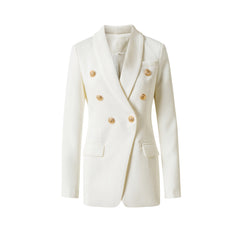 Double Breasted Pure Black Waist Slim-fit Commute Blazer Collar Coat - kinko