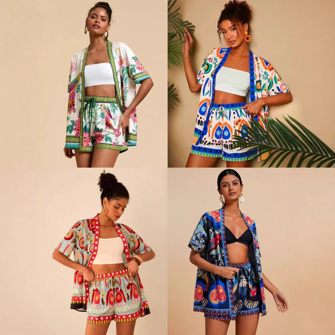 Female Fashion Casual Printing Cardigan Suit - kinko