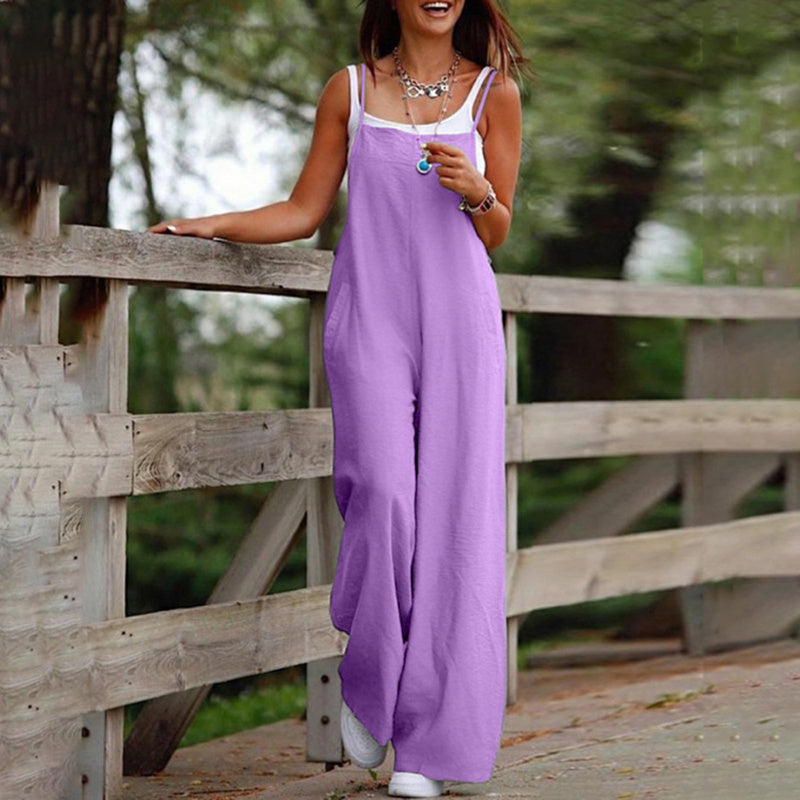 Plus Size Women's Solid Color Casual Jumpsuit - Sleeveless Romper With Pockets For Spring&Summer - kinko