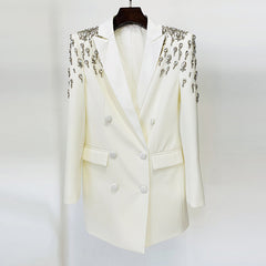 Handmade Gorgeous Heavy Industry Beads Diamond Slim-fit Long Blazer - kinko