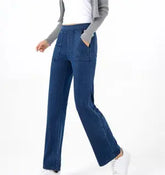 Summer Multi Pocket Workwear Jeans Women Retro Trendy High Waist Slimming Straight Wide Leg Casual Pants