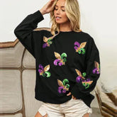 Spring Autumn Sequined Knitted Sweatshirt Round Neck Long Sleeve Pullover Top Women Outerwear