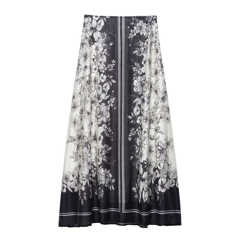 New Summer Design Ethnic Style Floral Print Fluffy Skirt - kinko