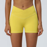Peach Hip Raise Yoga Shorts Elastic High Waist Running Workout Shorts Cross Waist Skinny Peach Hip Shorts