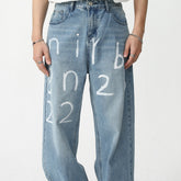New Loose Wide-leg Mopping Jeans Personalized Digital Printing - kinko