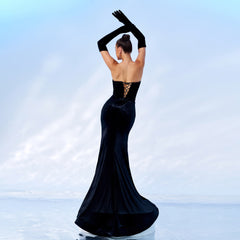 Off-neck Chest Wrap Hip High Fork Evening Dress - kinko