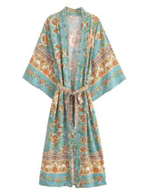 Autumn Women Rayon Positioning Floral Belt Long Kimono Cardigan