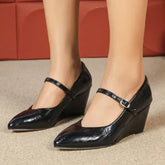 Pointed Wedge Height Increased by Platform Shoes Comfortable Platform High Heel Wedge Heels Party Dance Black