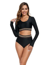 Sports Solid Color Slimming Long Sleeve Split Women Surfing Swimsuit