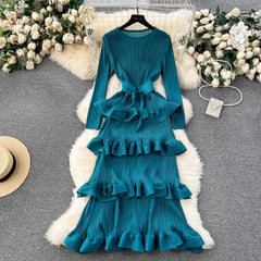 Cake Heavy Industry Pleated Slim Long Dress - kinko