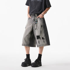 High Street Water Washed Hole Denim Shorts - kinko