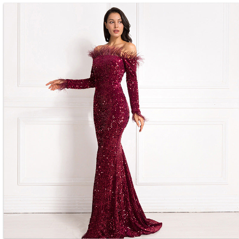 Off-the-shoulder Fishtail Party Formal Dress - kinko
