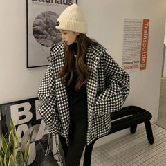 Female Houndstooth Embroidered Baseball Uniform Fall Winter Coat