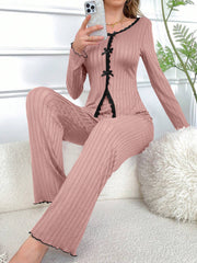 Long Sleeve Trousers Casual Homewear Lace Cardigan Suit - kinko