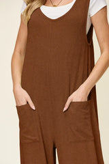 Double Take Full Size Texture Sleeveless Wide Leg Jumpsuit - kinko