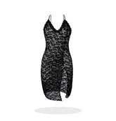 Sexy Lace Cross Backless Suspender Dress Deep V Plunge Split Pearl Decoration Slim Home Pajamas