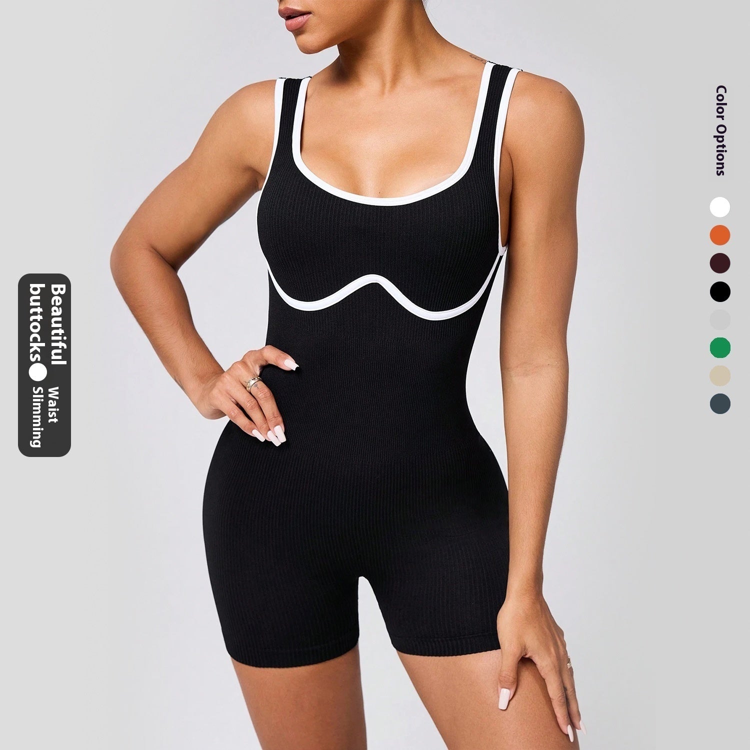 Elastic Contrast Color Yoga Jumpsuit Tight - kinko