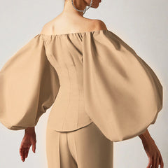 French fall/winter slim puff lantern sleeve top