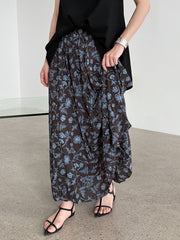 Vintage Floral Women's Summer Loose Pleated High Waist Drooping A- Line Umbrella Skirt - kinko