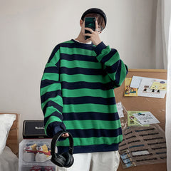 Fall New Loose Casual Striped Sweater Men