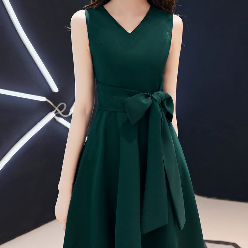 Small Green Evening Dress Skirt Women Can Usually Wear Short Simple And Generous Dresses For Banquet Temperament - kinko