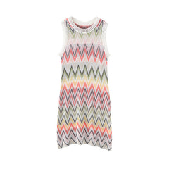 Rainbow Knit Dress Women Mini Dresses Patchwork Casual - kinko