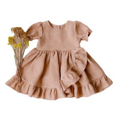 Girls' Dresses, Princess Dresses, Cotton And Linen Short-sleeved Ruffles - kinko