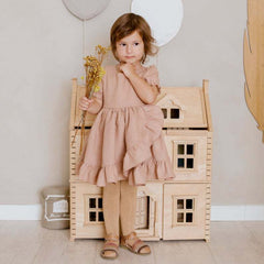 Girls' Dresses, Princess Dresses, Cotton And Linen Short-sleeved Ruffles - kinko