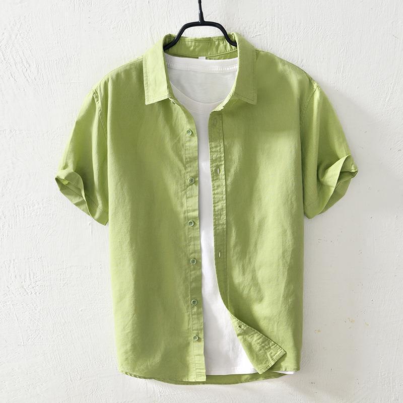 Casual Cotton And Linen Short Sleeve Shirt Men - kinko