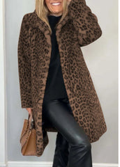 Fall Winter Leopard Print Plush Mid-length Coat