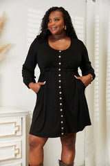 Double Take Scoop Neck Empire Waist Long Sleeve Magic Dress - kinko